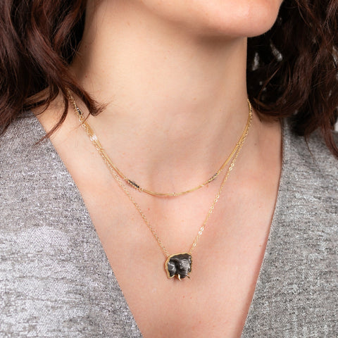Obsidian Elephant and Gold Necklace