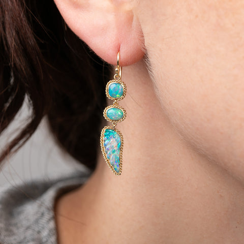 Opal and Gold Drop Earrings