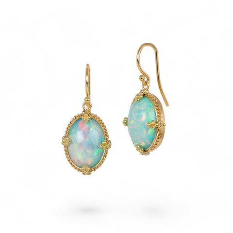 Oval Ethiopian Opal earrings on white