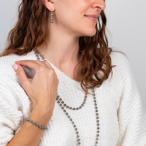 Textile Trio Earrings in Blue Akoya Pearl