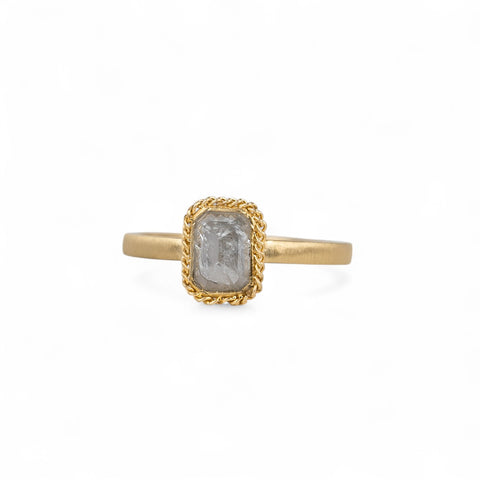 Silver Diamond and 18k Gold Ring