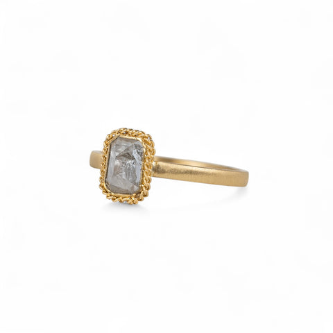 Silver Diamond and 18k Gold Ring