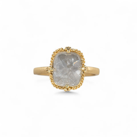 18k yellow gold and natural colored silver diamond ring.