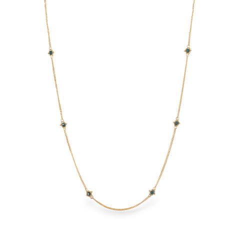 Textile necklace with blue diamonds on white background