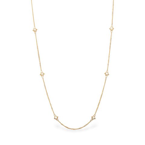 Textile necklace with 18k gold and pearl on white background