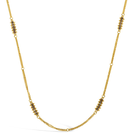 Champagne Diamond Textile Station Necklace in 18k Gold
