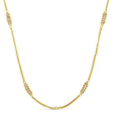 Silver Diamond Textile Station Necklace in 18k Gold