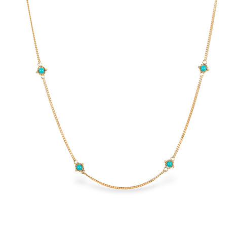 18k yellow gold chain necklace with turquoise gemstone beads.