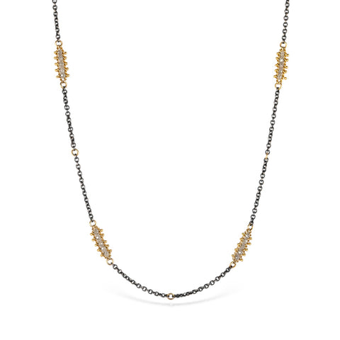 Oxidized silver and 18k gold necklace with silver diamonds