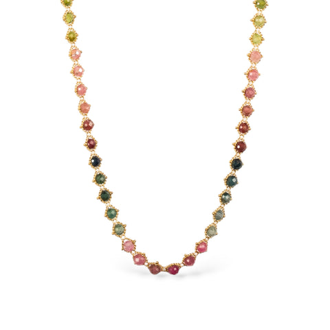 Close up of woven tourmaline necklace