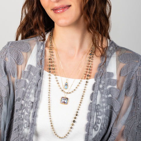 Labradorite necklace paired with mabe pearl and turquoise