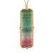 18k yellow gold and watermelon tourmaline gemstone necklace on a white background.