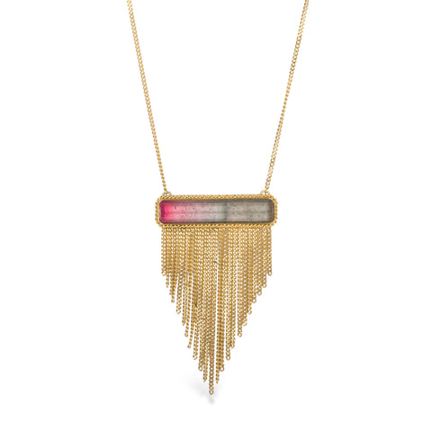 Watermelon Tourmaline Gold Tassel Necklace