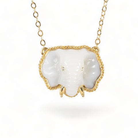 Hand carved white opal elephant