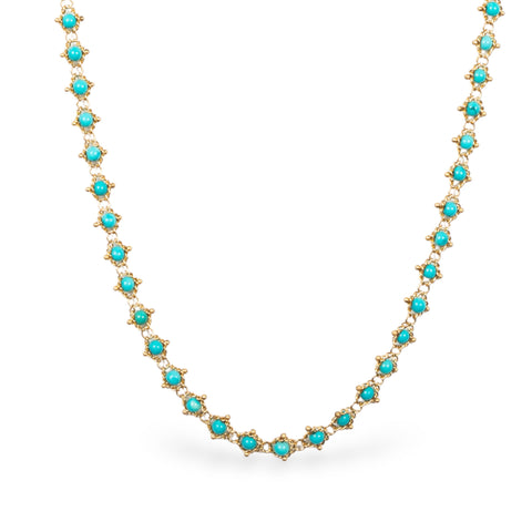 18k yellow gold and turquoise bead chain necklace.
