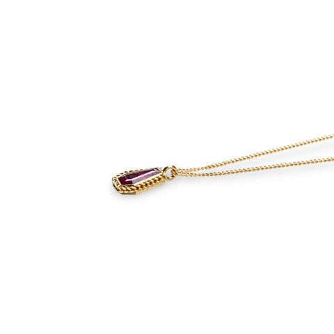 Geometric petite ruby necklace on an 18k yellow gold chain