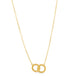 Two 18k yellow gold circles are crafted with diamond cut chain and hang interlocking on a delicate chain.
