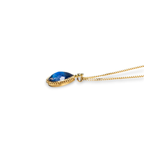 Petite moonstone teardrop necklace side view