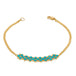18k yellow gold chain bracelet featuring three rows of woven turquoise beads in the center, finished with a lobster clasp closure.