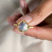 A video of a handmade mabe pearl and 18k gold ring.