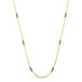 This 18k yellow gold chain necklace features rows of black diamond stations woven throughout the necklace. The piece is finished with a lobster clasp closure.