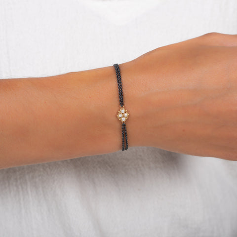 Pearl Bracelet in Oxidized Silver and 18k Gold