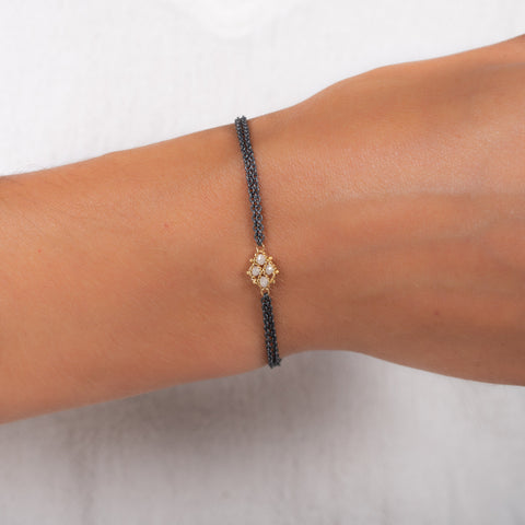 Silver Diamond Bracelet in Oxidized Silver and 18k Gold