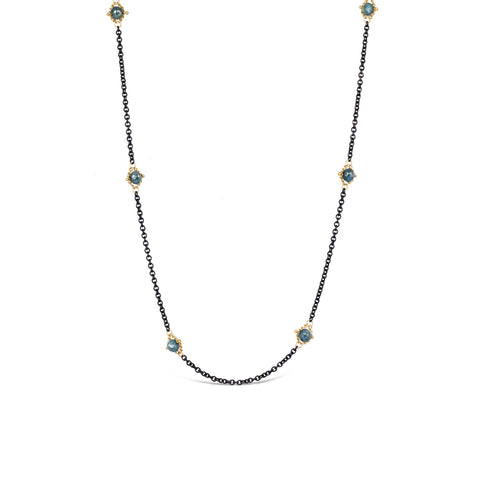 Blue Diamond Textile Necklace in Oxidized Silver and 18k Gold