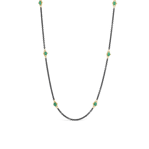 Emerald Textile Necklace in Oxidized Silver and 18k Gold