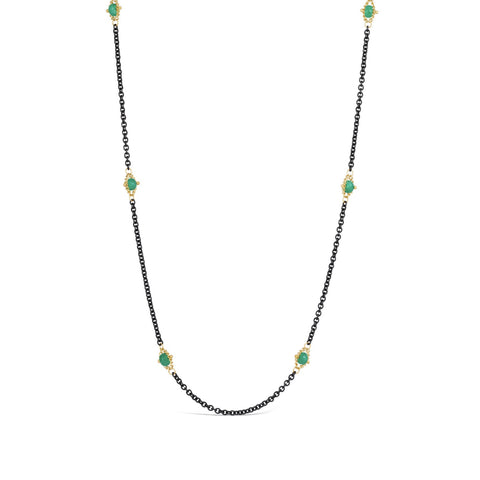 Emerald Textile Necklace in Oxidized Silver and 18k Gold