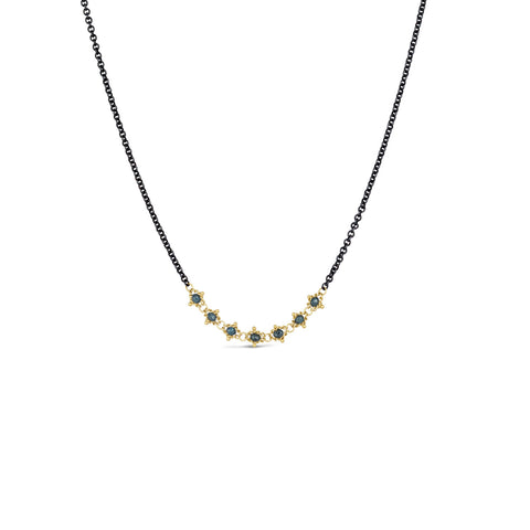 Blue Diamond Textile Row Necklace in Oxidized Silver and 18k Gold