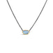 An irregular oval Australian opal is set in an 18k yellow gold bezel on an oxidized sterling silver chain.