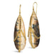 This pair of teardrop shaped brown and tan opal earrings are draped in 18k yellow gold chain and champagne diamonds. The stones hang on French hook closures