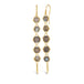 A pair of long 18k yellow gold earrings are crafted with graduated iridescent labradorite stones suspended in delicate chain. The earrings are fastened with French hook closures.