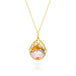 A teardrop shaped Mexican opal stone is set in an 18k yellow gold chain wrapped bezel with four beaded prongs. The pendant hangs on a delicate chain.