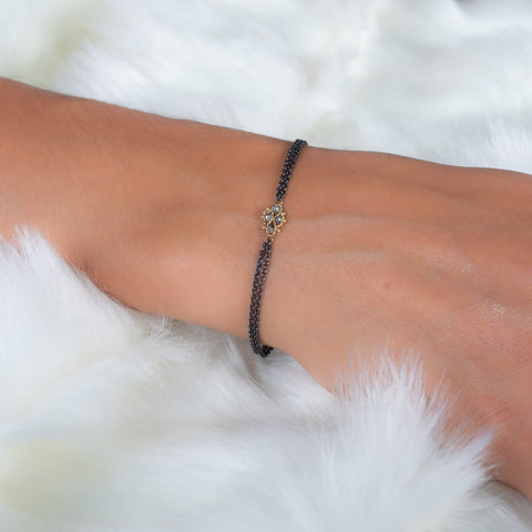 Grey Diamond Bracelet in Oxidized Silver and 18k Gold