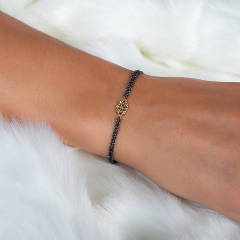 Champagne Diamond Bracelet in Oxidized Silver and 18k Gold