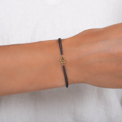 Champagne Diamond Bracelet in Oxidized Silver and 18k Gold