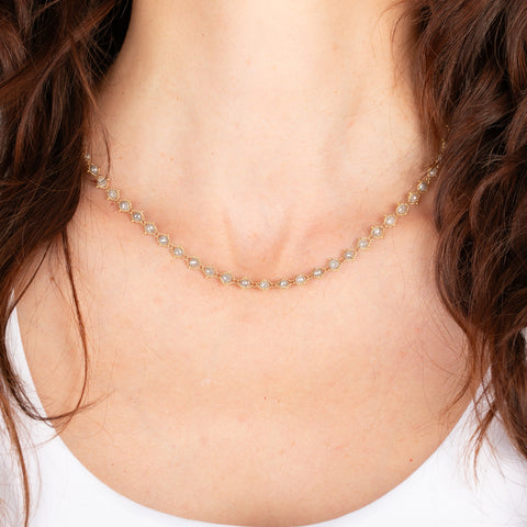 Woven Silver Diamond Necklace in 18k Gold