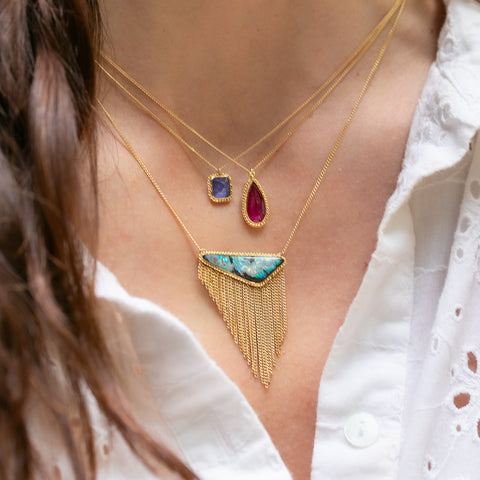 Boulder Opal Asymmetrical Gold Tassel Necklace