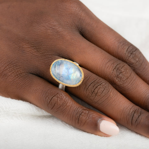 Moonstone Oval Ring in Sterling Silver and 18k Gold