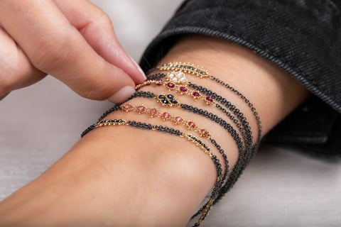 Ruby Row Bracelet in Oxidized Silver and 18k Gold