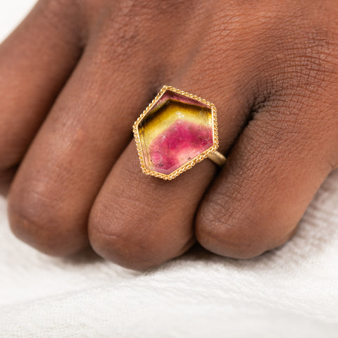 18k Gold and Watermelon Tourmaline ring