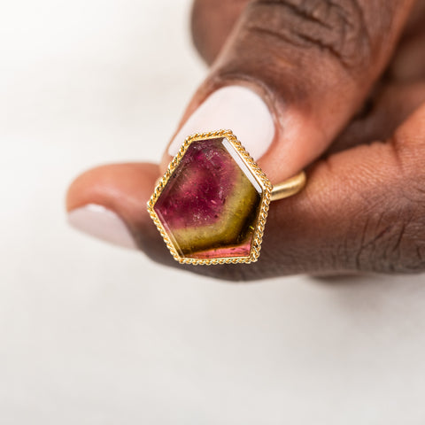 18k Gold and Watermelon Tourmaline ring