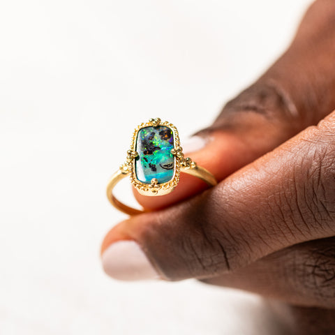 18k Gold Boulder Opal ring