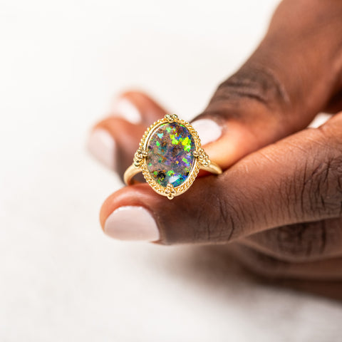 18k Gold Boulder Opal ring