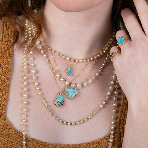Watercolor Boulder Opal Heart Necklace