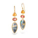 Gold earrings with mixed gemstones on a white background