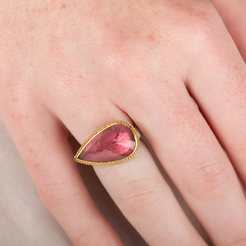 Pink Tourmaline Ring in Sterling Silver and 18k Gold