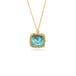 A gold chain necklace with a square pendant featuring an apatite stone set in an 18k bezel, shown against a plain white background.